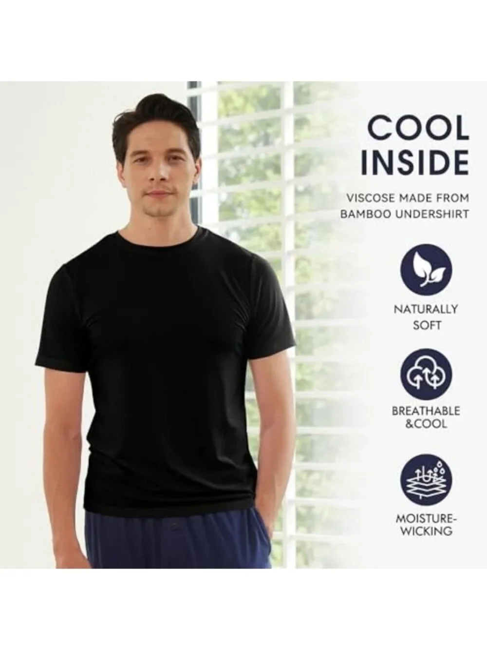 Men's Moisture-Wicking Crewneck Undershirts - 6 Pack Bamboo Cool T-Shirts